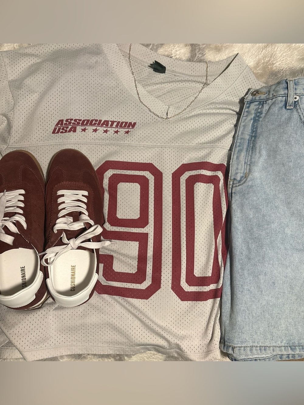 wild fable White Mesh Jersey Top with Burgundy '90' Graphic